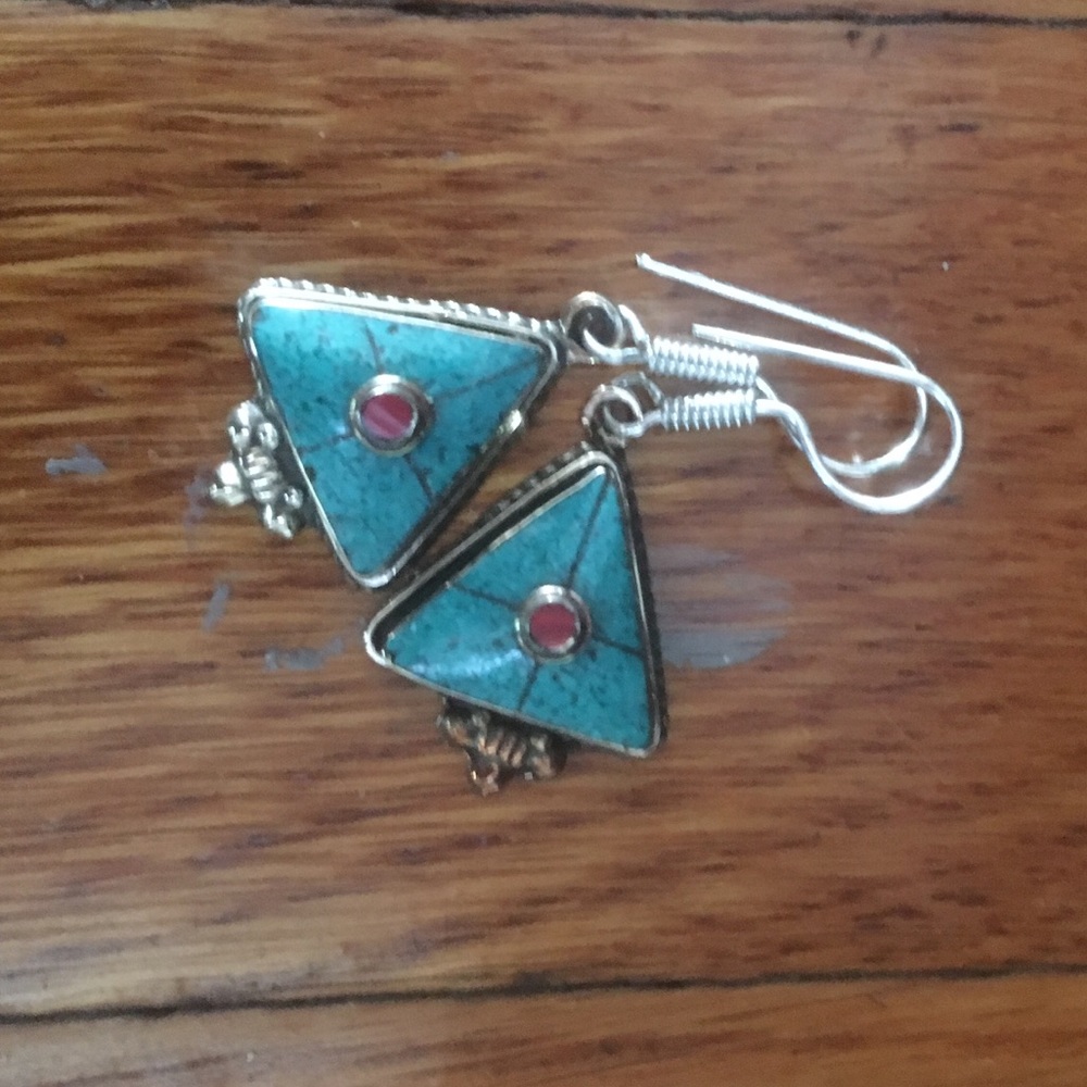 Silver plated turquoise earrings women jewelry